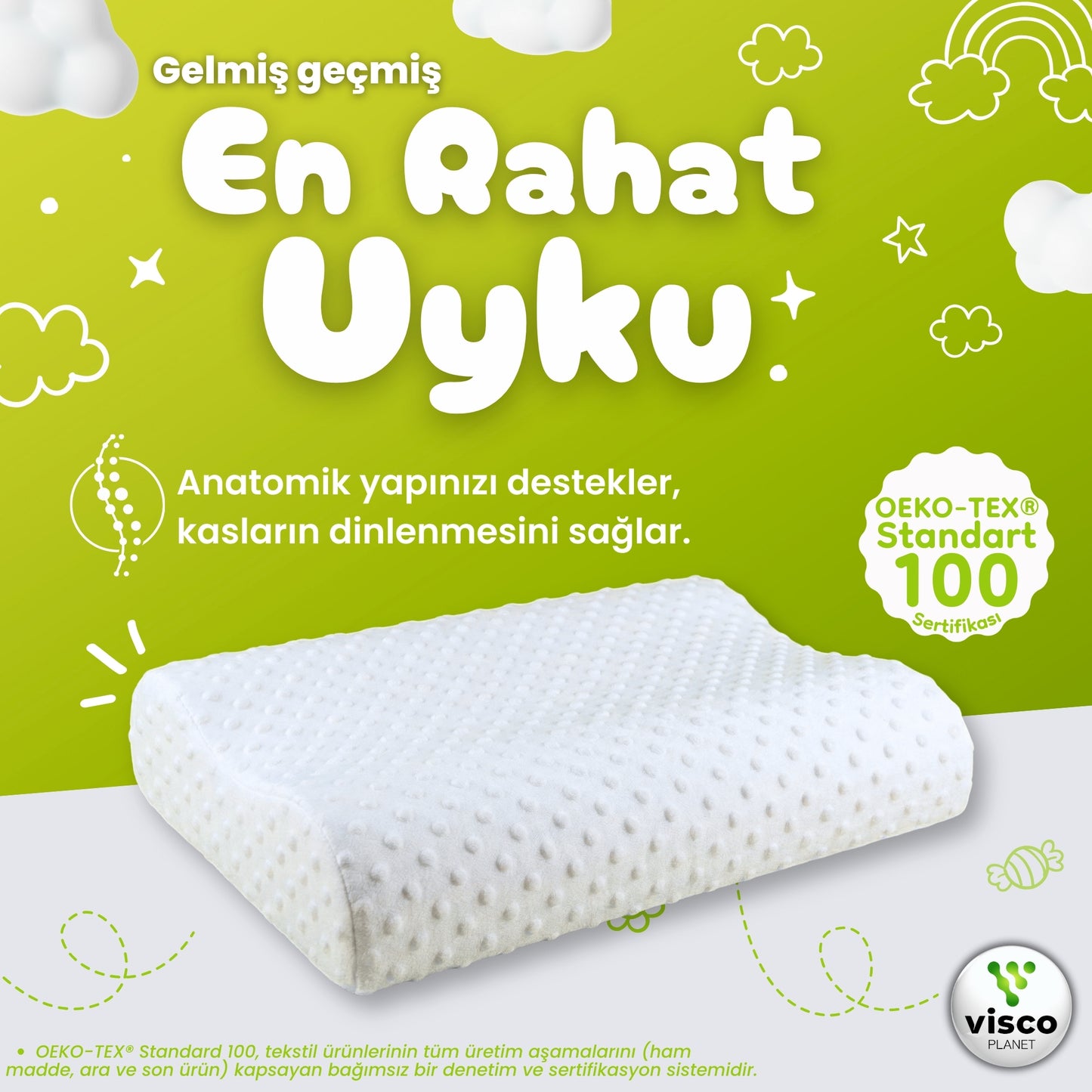 Çocuk Ortopedik Yastık – Hafızalı Sünger Nefes Alabilen Uyku Yastığı (4-12 Yaş)