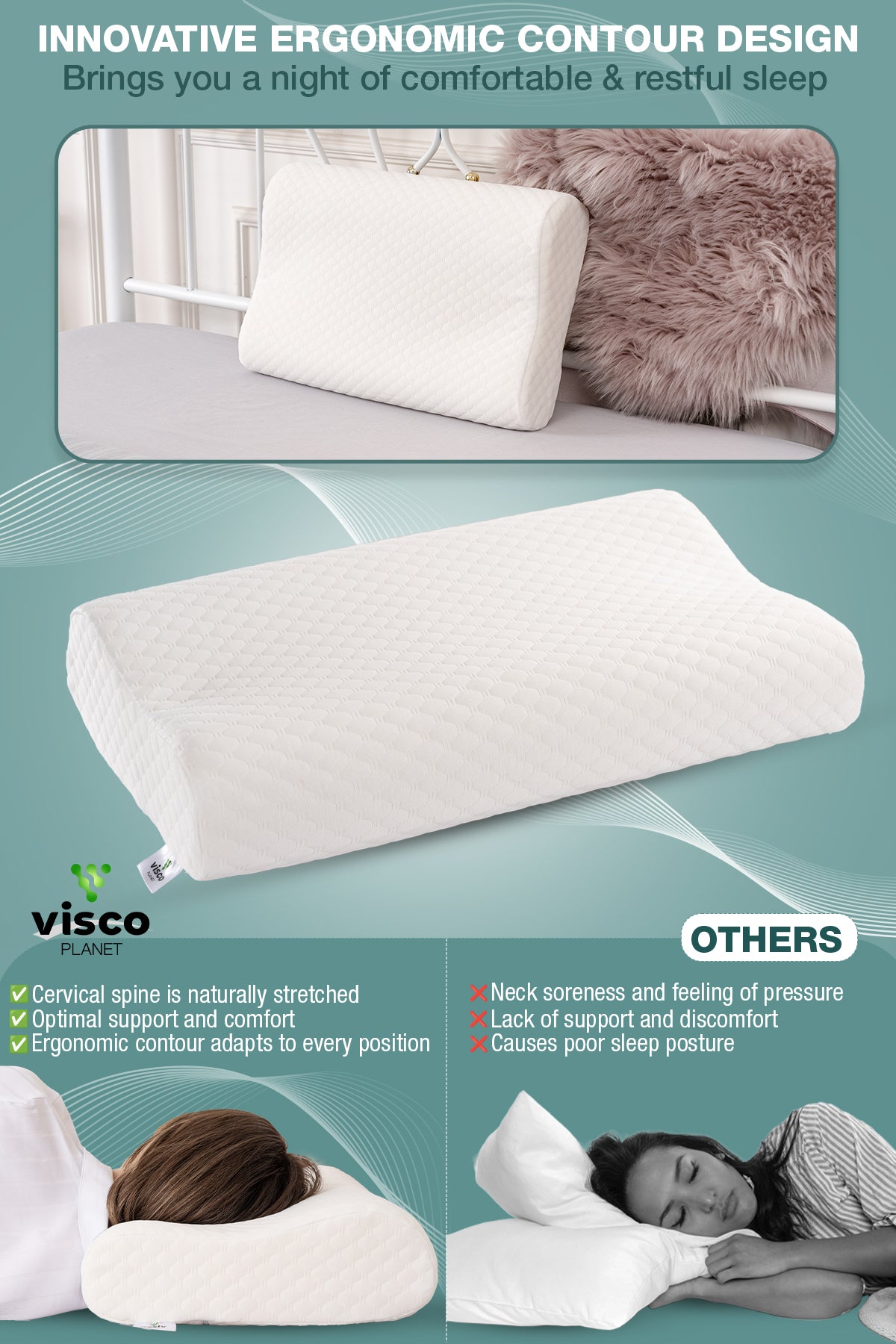 Ortopedik Boyun Yastığı – Ergonomik Hafızalı Sünger Servikal Destek Yastığı