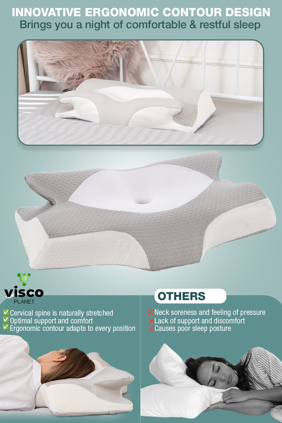 Ortopedik Boyun Yastığı – Delikli Hafızalı Sünger Ergonomik Servikal Destek Yastığı